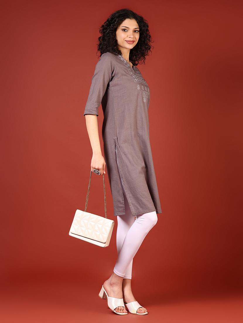 women three quarter sleeve straight kurta - 21718381 - Standard Image - 3