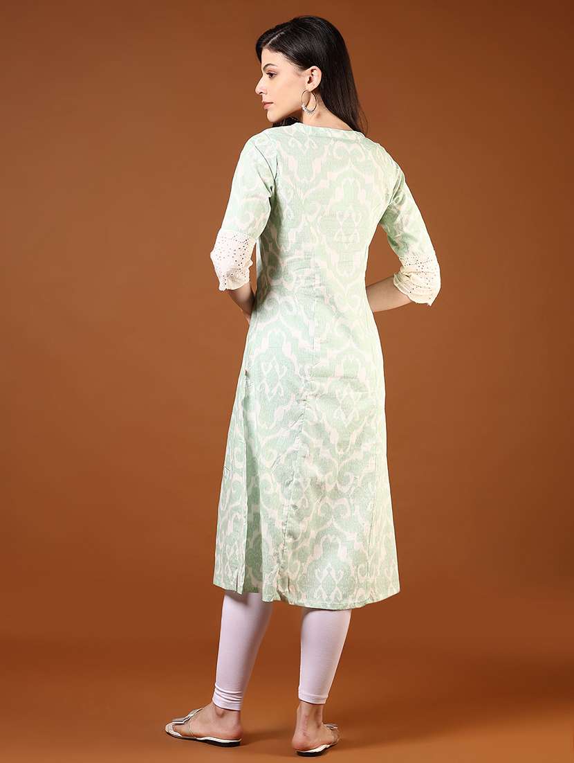 women three quarter sleeve a-line kurta - 21718384 -  Standard Image - 3