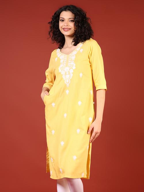 women three quarter sleeve straight kurta - 21718386 -  Standard Image - 0