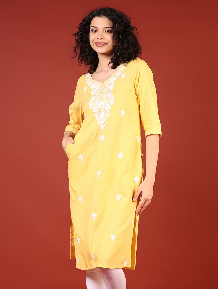 women three quarter sleeve straight kurta - 21718386 -  Zoom Image - 0