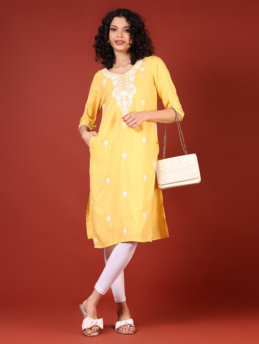 women three quarter sleeve straight kurta - 21718386 - Standard Image - 3