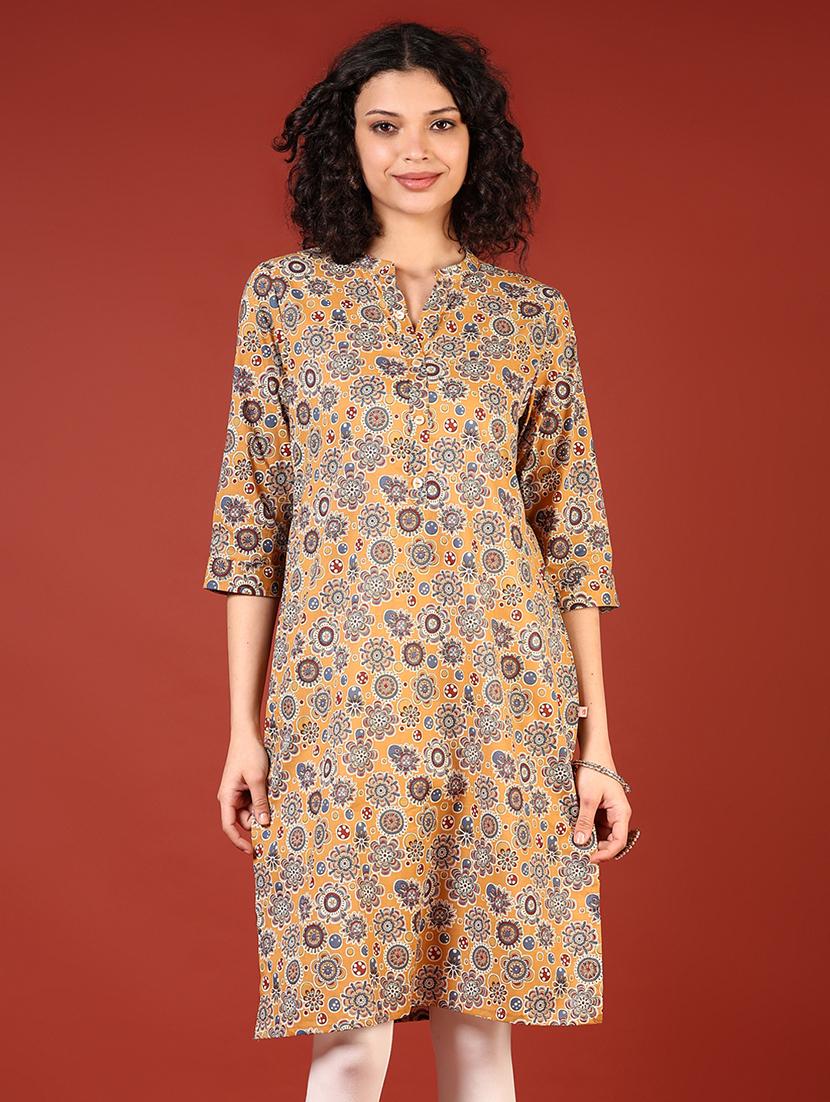 women three quarter sleeves straight kurta