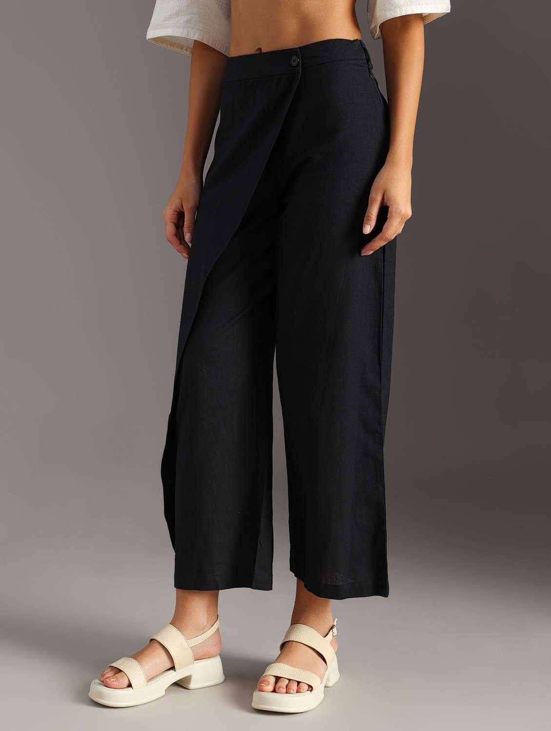 women solid mid rise wide leg trouser - 21718435 -  Standard Image - 5