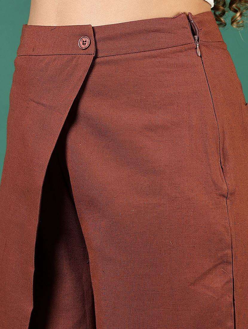 women brown solid mid rise wide leg trouser - 21718437 -  Standard Image - 5