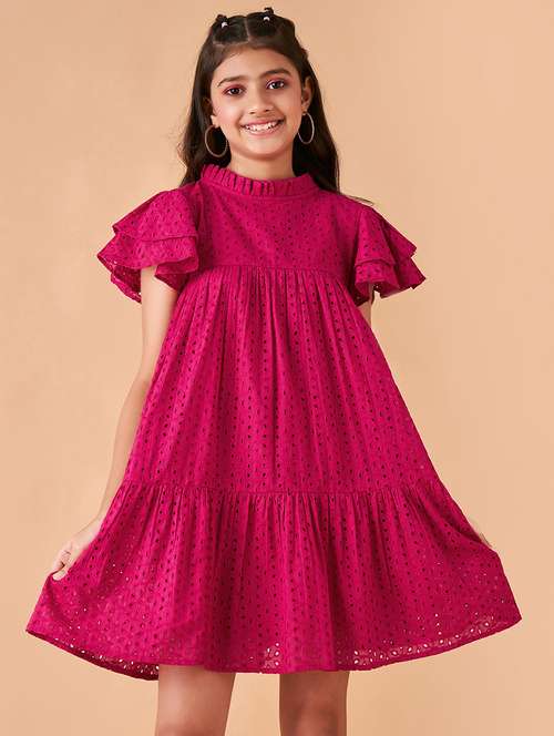 girls solid flared sleeves tiered dress  - 21718536 -  Standard Image - 0
