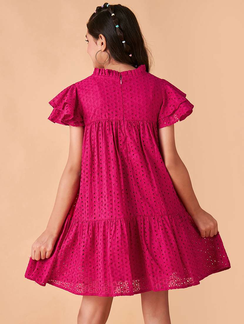 girls solid flared sleeves tiered dress  - 21718536 -  Standard Image - 3