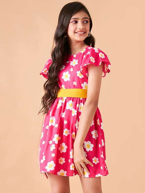 girls floral print flute sleeves fit & flare dress - 21718553 -  Standard Image - 0