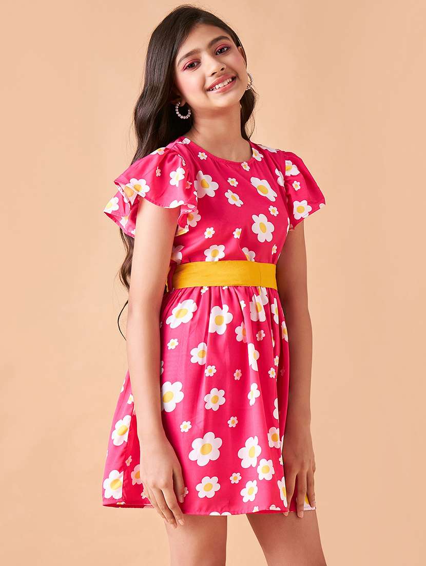 girls floral print flute sleeves fit & flare dress - 21718553 -  Standard Image - 3