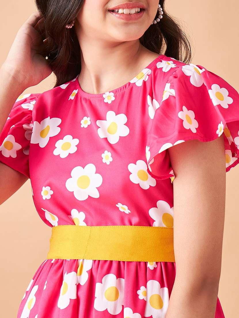 girls floral print flute sleeves fit & flare dress - 21718553 -  Standard Image - 5