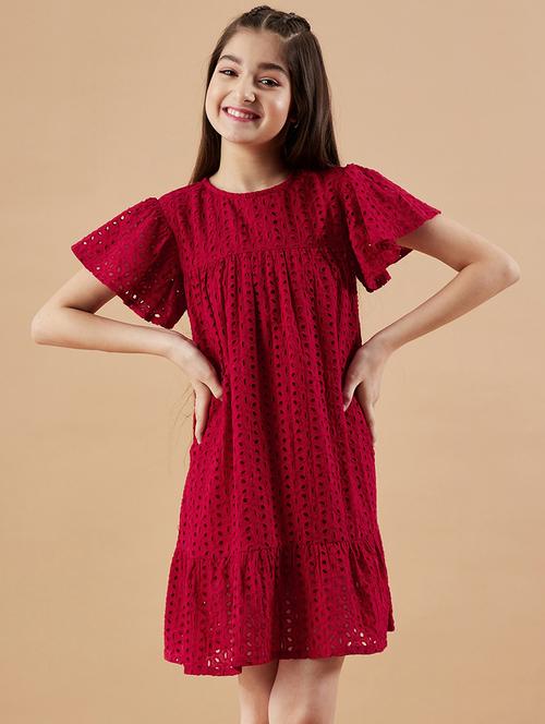 girls solid flute sleeves tiered dress - 21718560 - Standard Image - 0