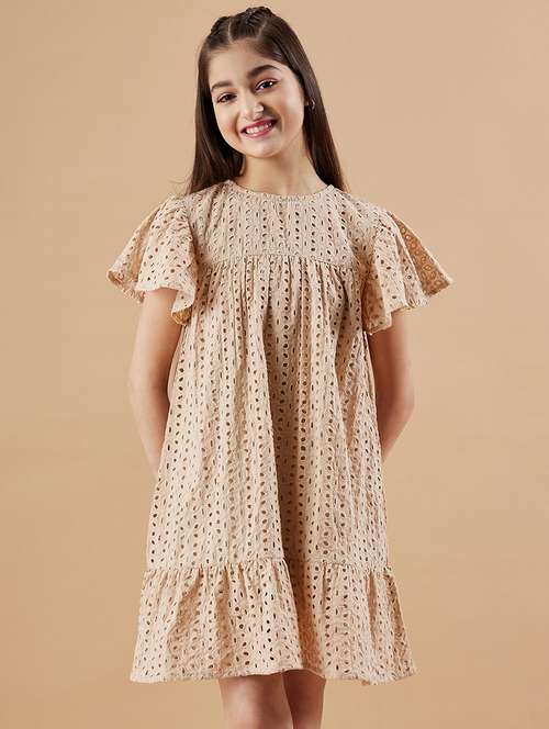 girls solid flute sleeves tiered dress - 21718561 - Standard Image - 0