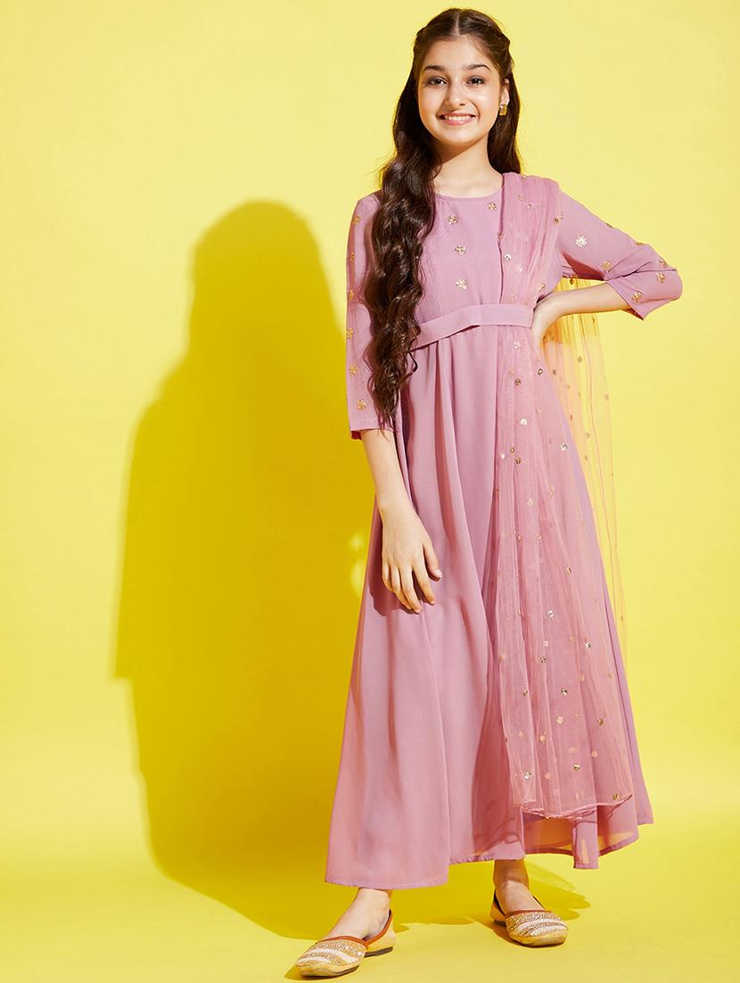 girls sequin work party wear gown with dupatta - 21718604 -  Zoom Image - 0