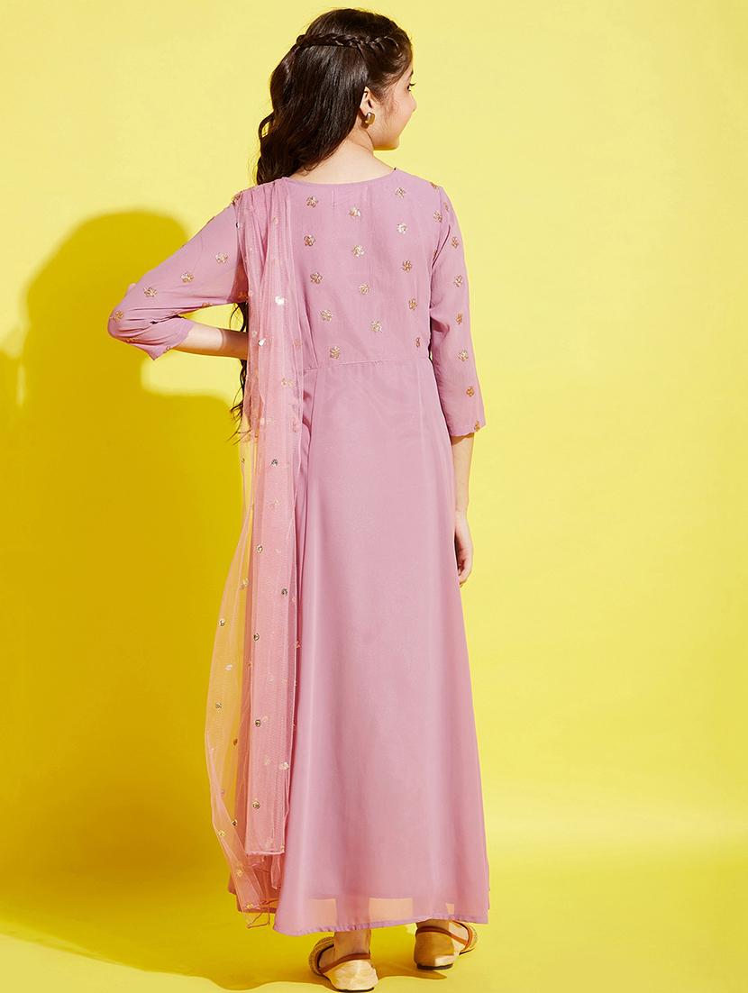girls sequin work party wear gown with dupatta - 21718604 - Standard Image - 3