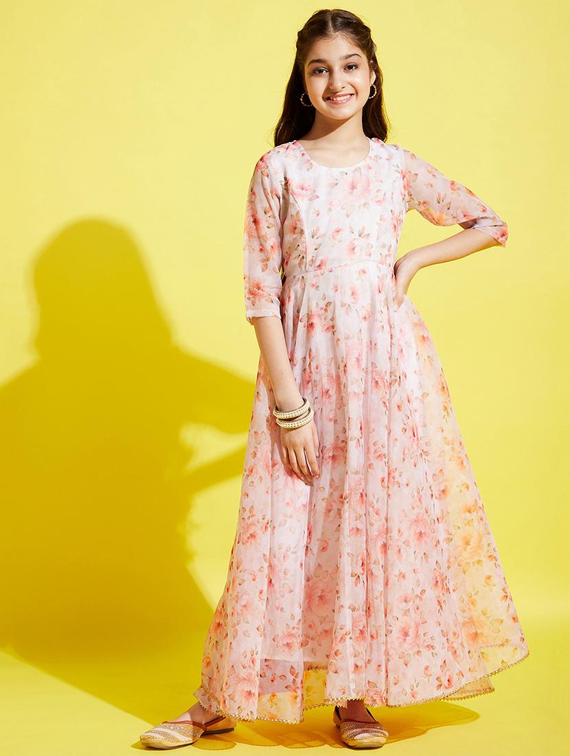 girls floral printed round neck kurta pant set - 21718605 -  Zoom Image - 0