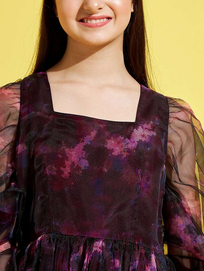 girls printed puff sleeves fit & flared dress - 21718609 -  Standard Image - 5