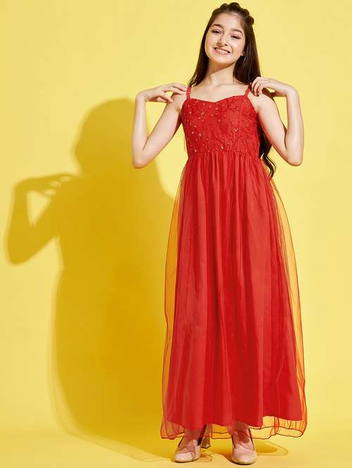 girls embroidered shoulder strap gown  - 21718628 -  Standard Image - 0