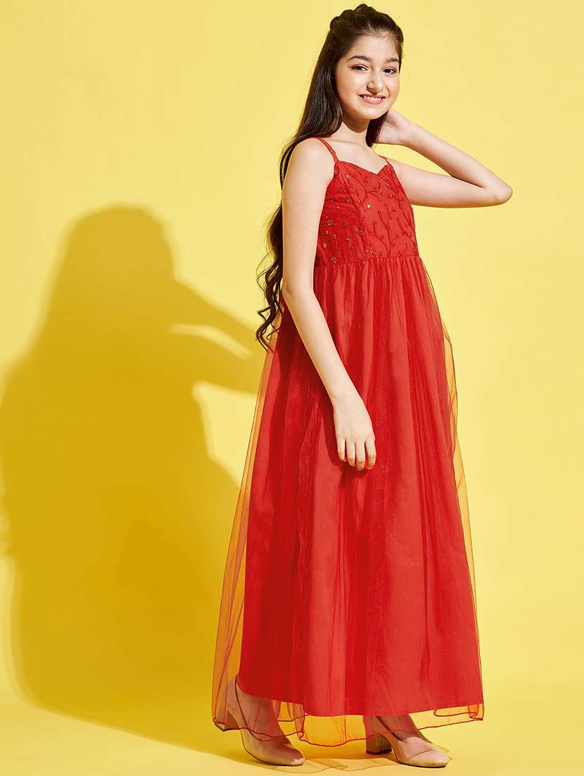 girls embroidered shoulder strap gown  - 21718628 -  Standard Image - 3