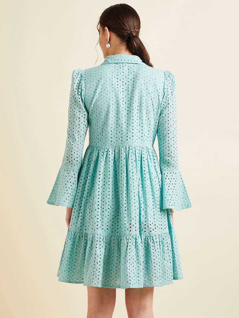women solid collared bell sleeves dress - 21718689 - Standard Image - 3