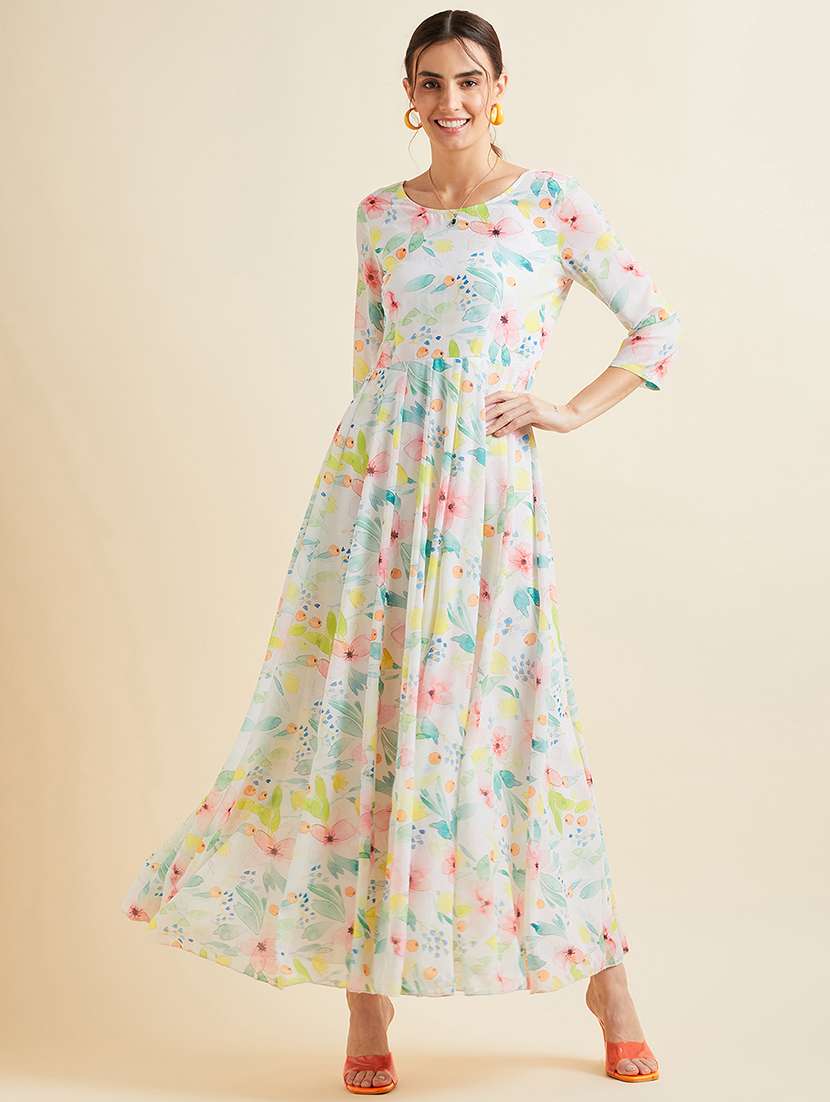 women floral print round neck fit & flare dress - 21718691 -  Zoom Image - 0