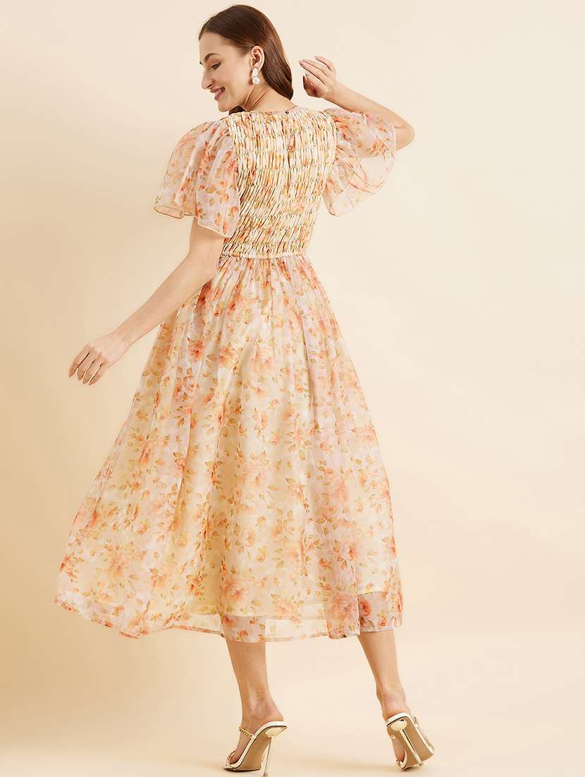 women floral print puff sleeves fit & flare dress - 21718699 - Standard Image - 3
