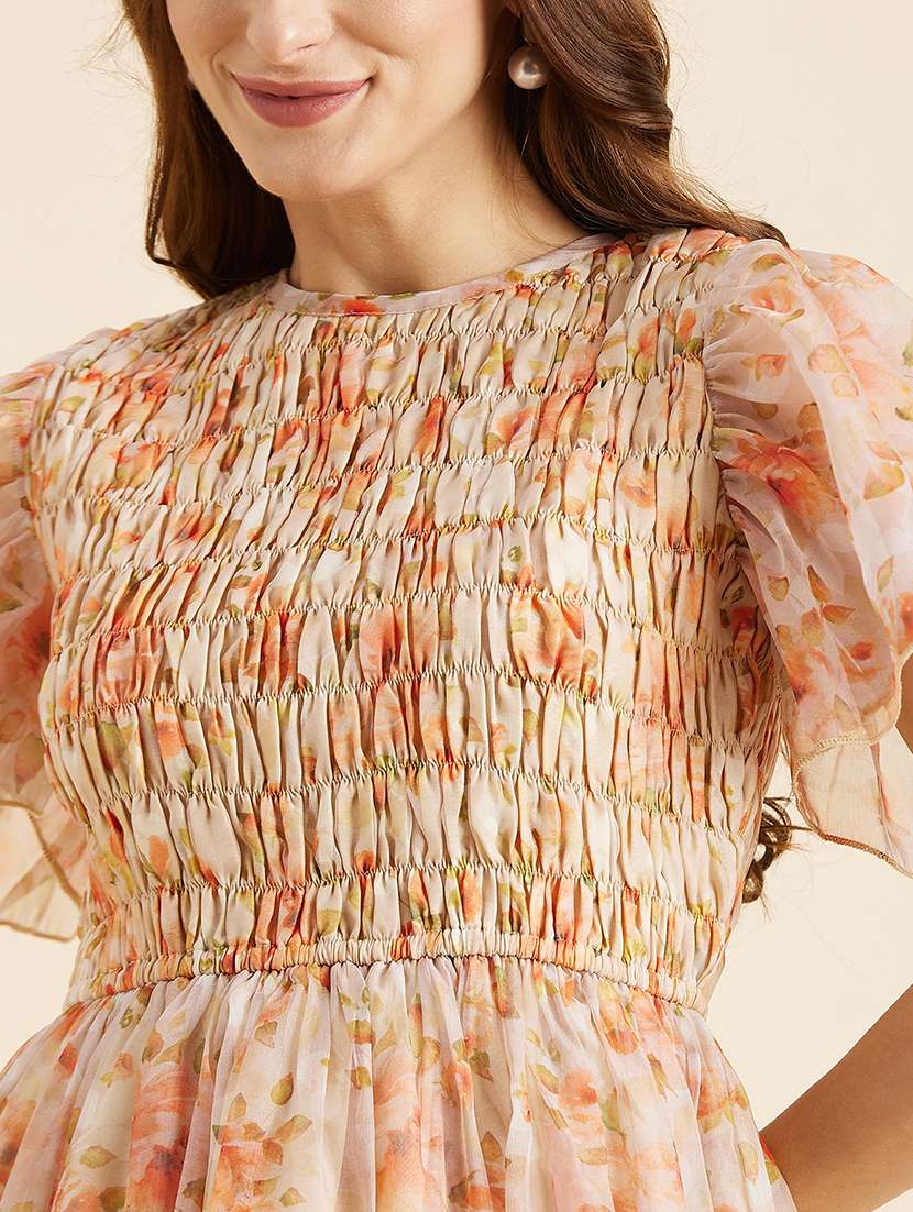 women floral print puff sleeves fit & flare dress - 21718699 - Standard Image - 5