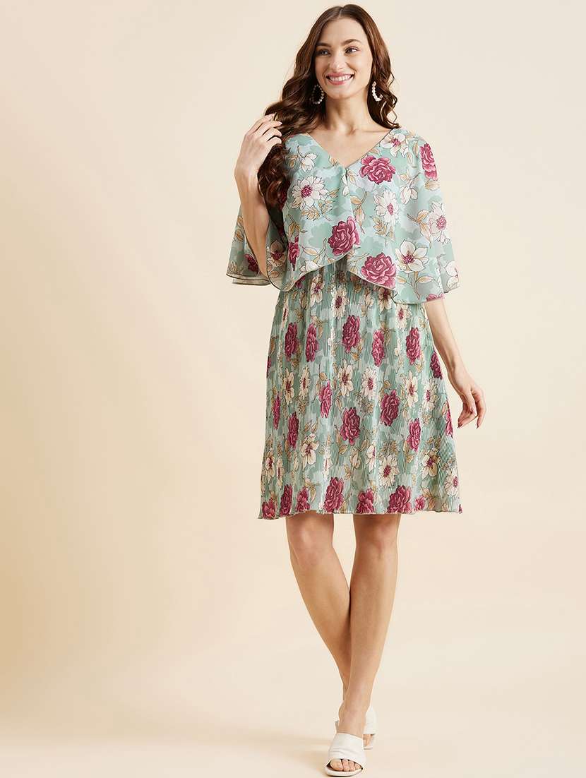women floral print v-neck a-line dress