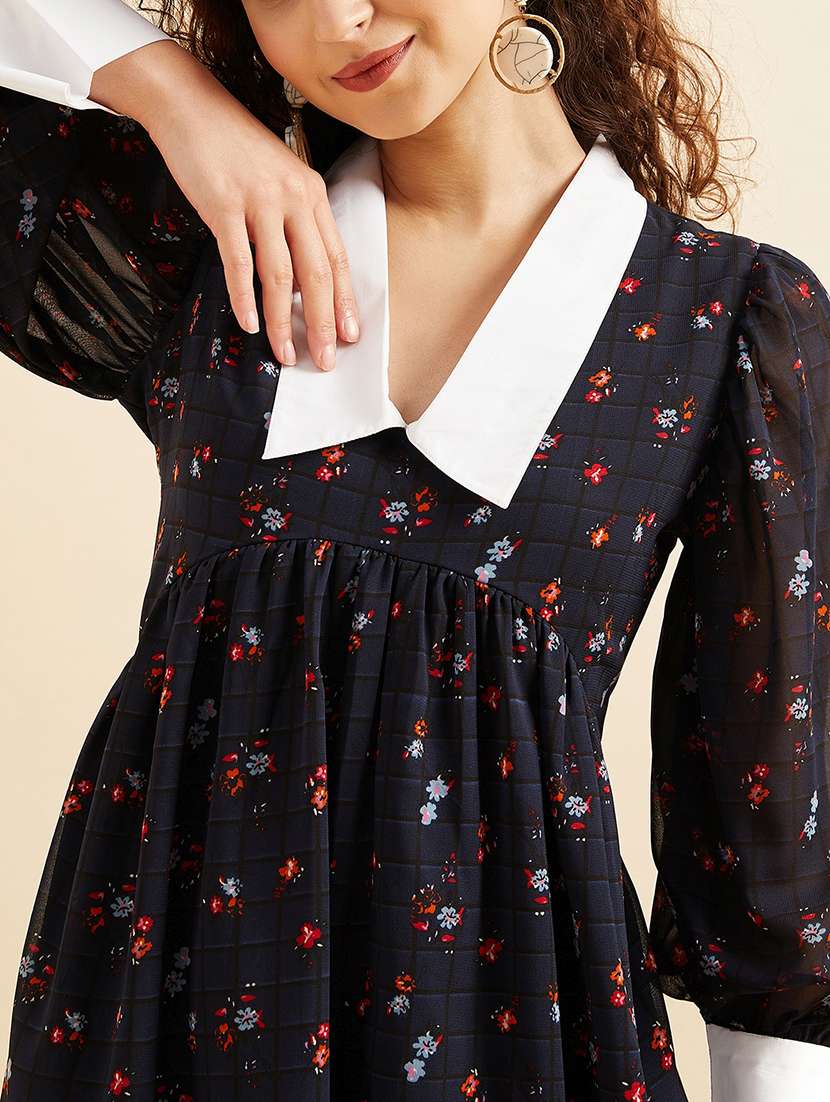 women printed puff sleeves tiered dress - 21718705 -  Standard Image - 5