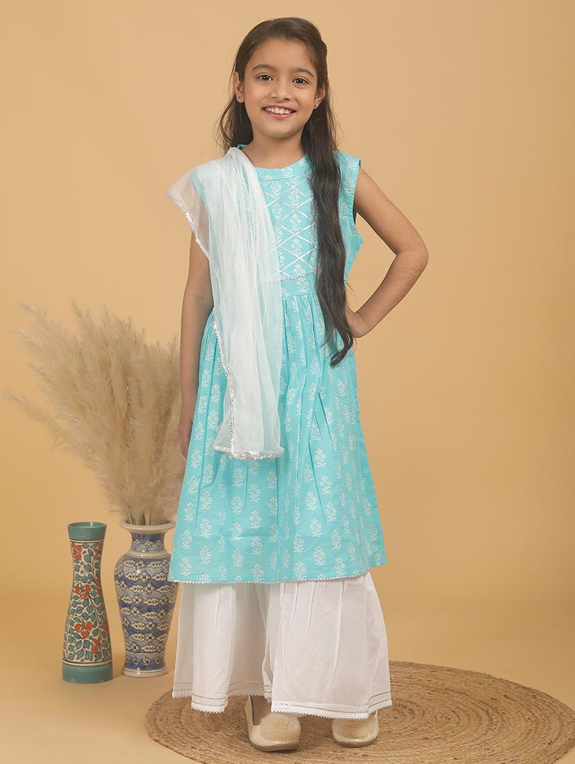 girls floral mandarin neck kurta palazzo set with dupatta - 21719694 -  Zoom Image - 0