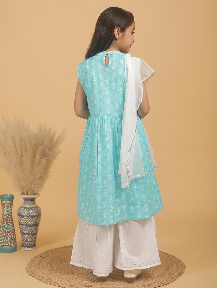 girls floral mandarin neck kurta palazzo set with dupatta - 21719694 - Standard Image - 3
