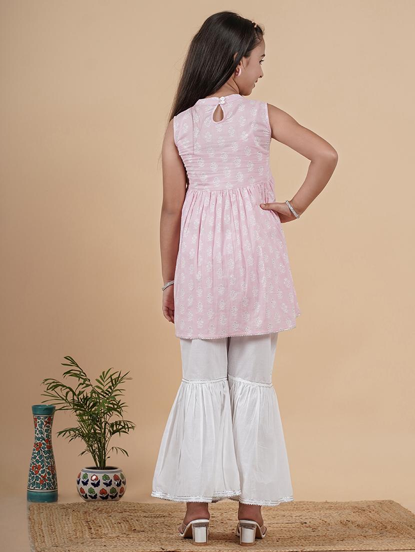 girls floral mandarin neck kurta palazzo set with dupatta - 21719695 - Standard Image - 3