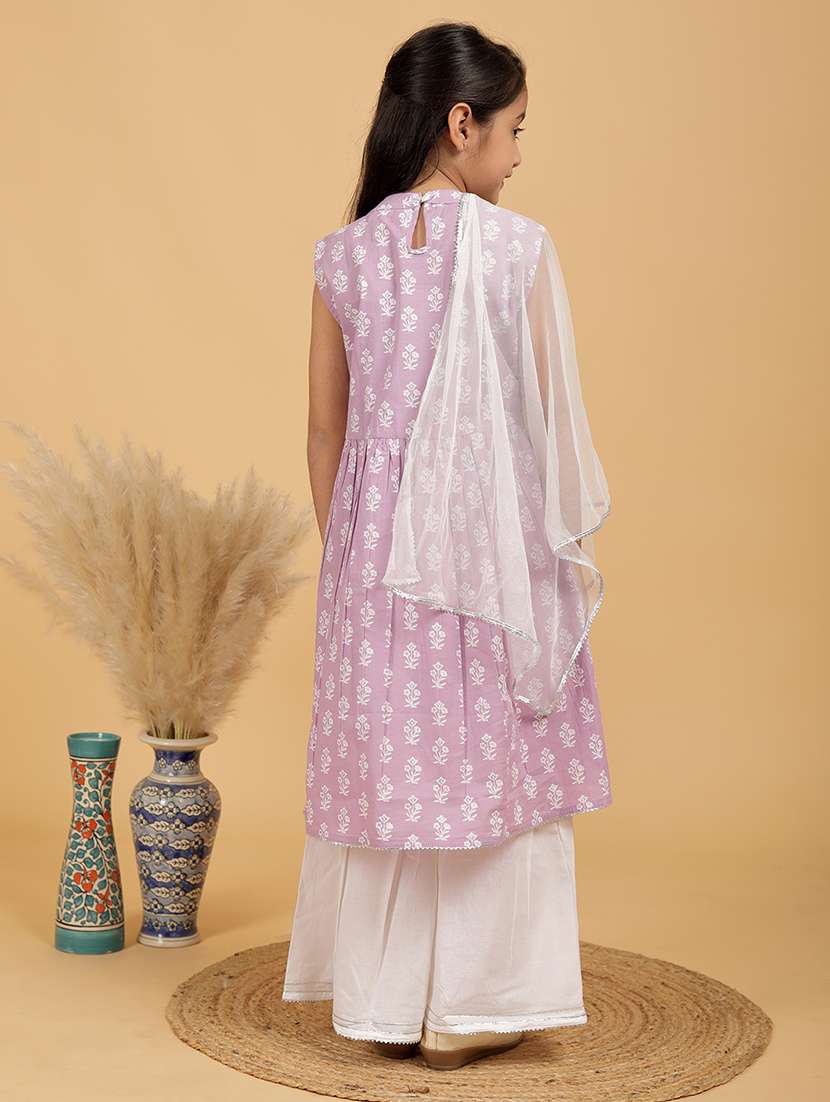 girls floral mandarin neck kurta palazzo set with dupatta - 21719696 -  Standard Image - 3