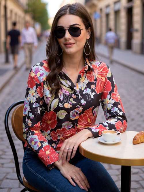 women printed collared regular shirt - 21719703 -  Standard Image - 0