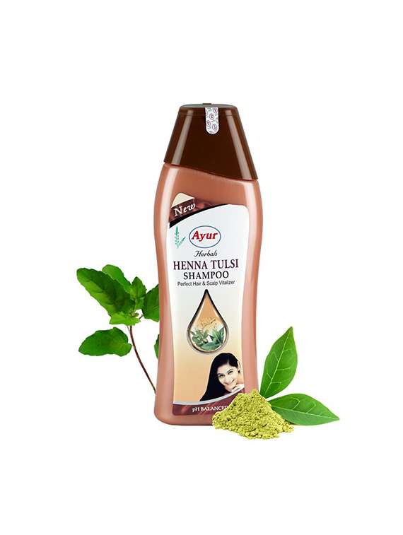 ayur herbals henna tulsi shampoo i tulsi is a natural tonic & henna is a excellent conditioner for hair i unisex-500ml