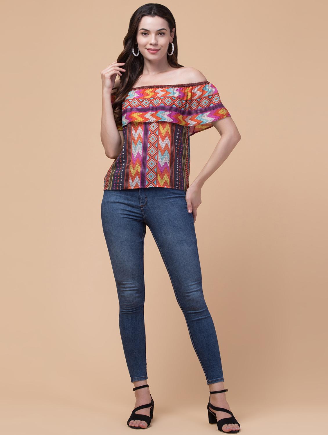 women printed off shoulder regular top - 21719721 - Standard Image - 5