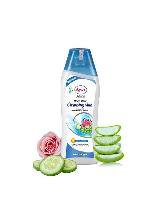 ayur herbals deep pore cleansing milk enriched with aloevera, rose & cucumber i for make up remover i unisex, pack of 2 -200ml
