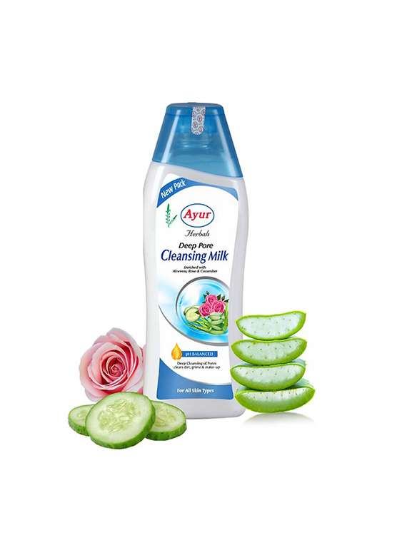 ayur herbals deep pore cleansing milk enriched with aloevera, rose & cucumber i for make up remover i unisex, pack of 1 -500ml