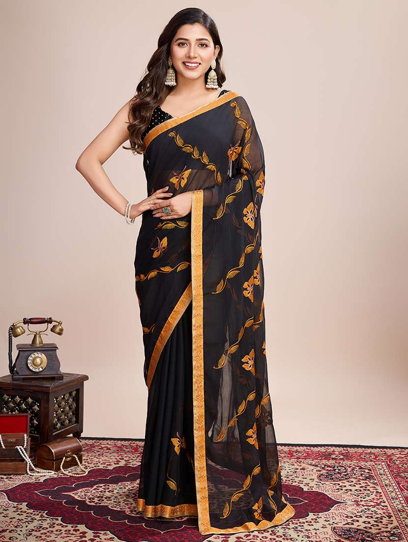 women black embroidered saree with blouse - 21719750 - Zoom Image - 0