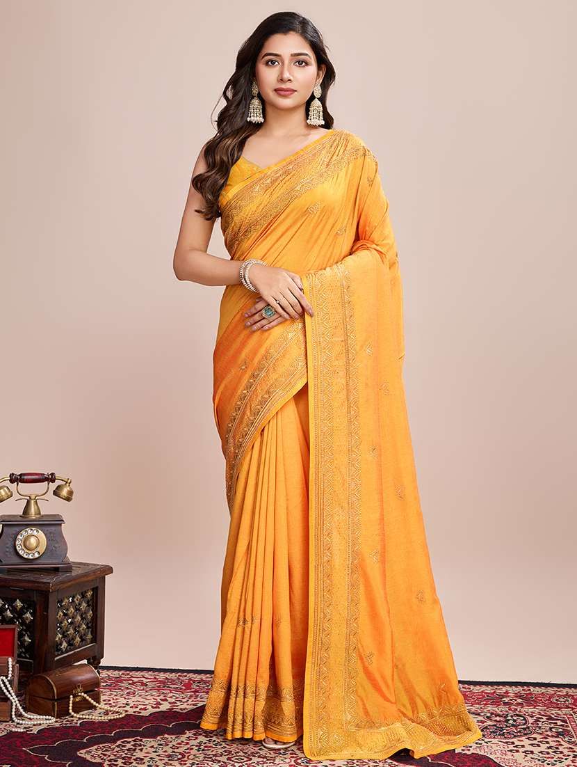 women mustard embroidered saree with blouse - 21719759 -  Zoom Image - 0