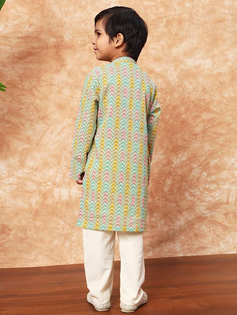 boys mandarin neck printed kurta pyjama set - 21719814 - Standard Image - 3