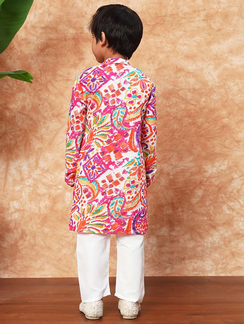 boys mandarin neck printed kurta pyjama set  - 21719816 -  Standard Image - 3