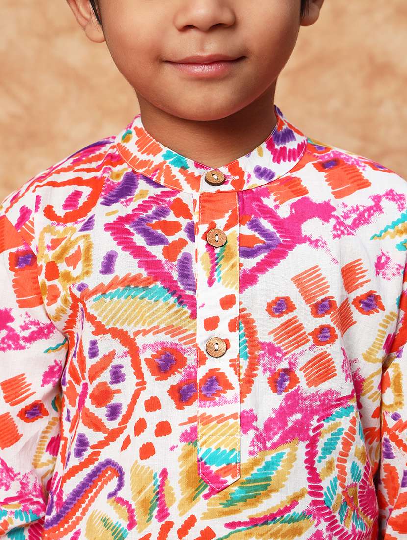 boys mandarin neck printed kurta pyjama set  - 21719816 -  Standard Image - 5