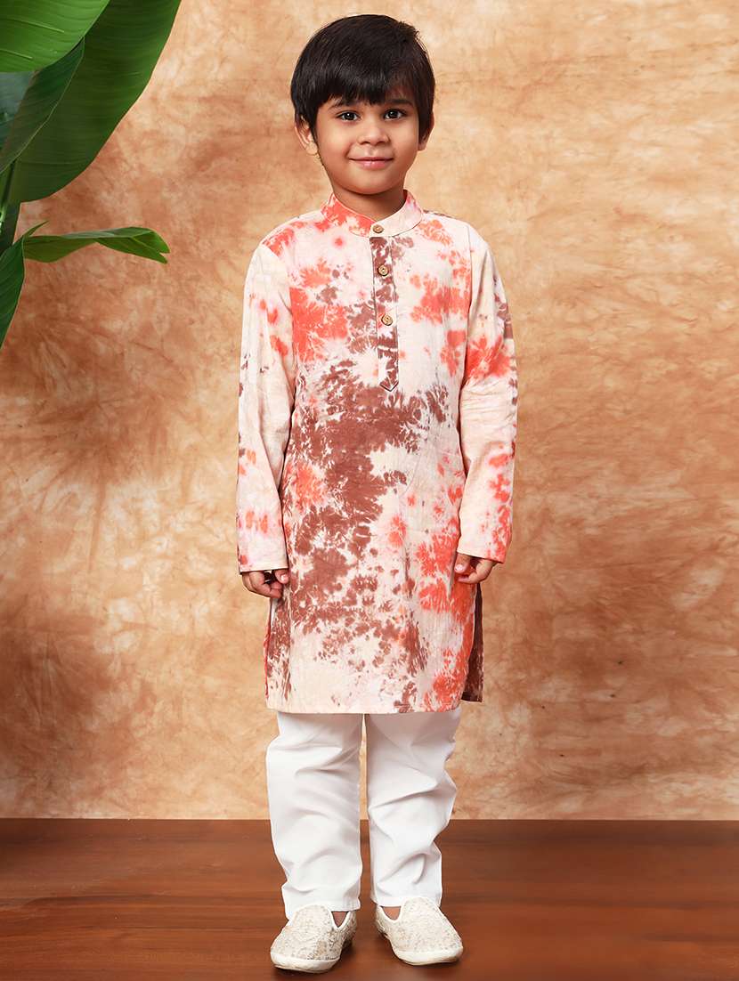 boys mandarin neck printed kurta pyjama set 