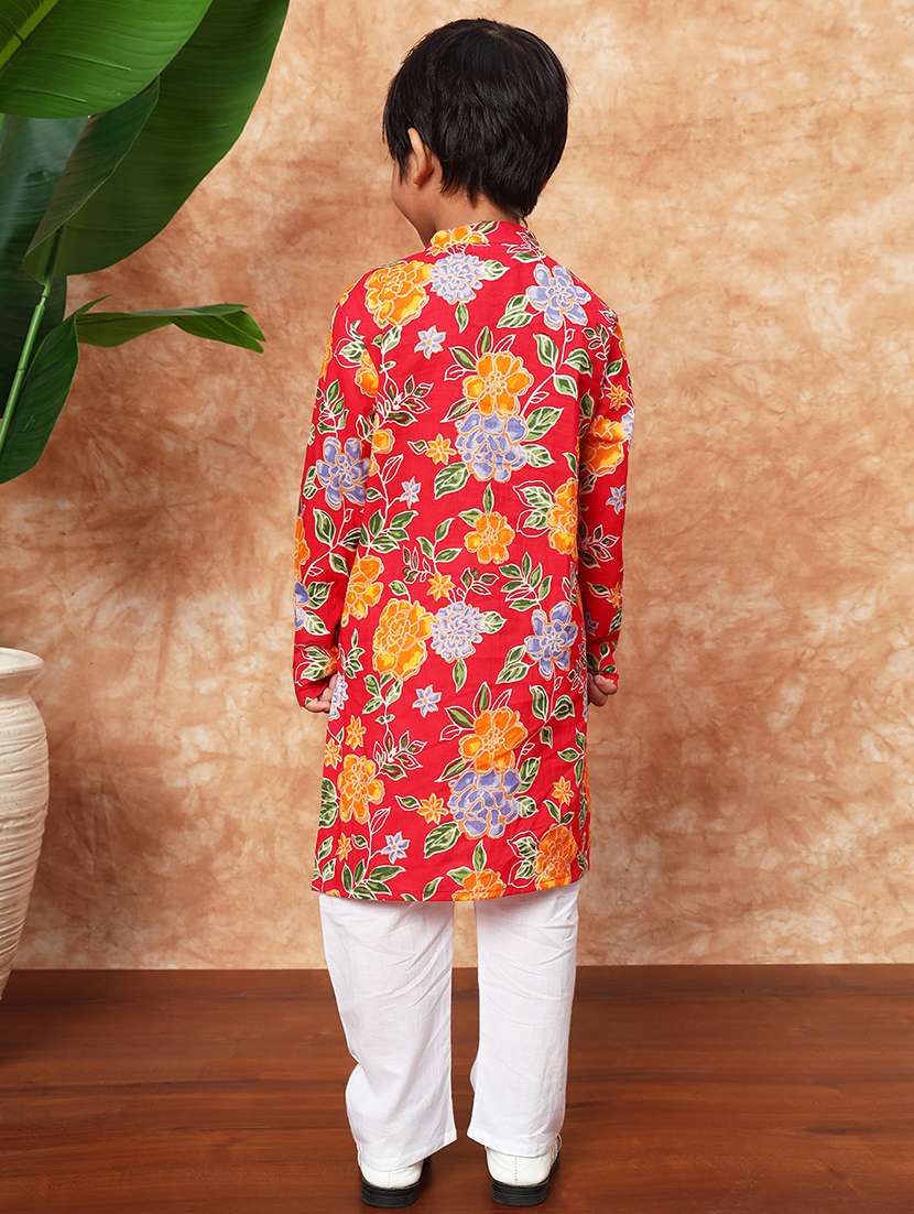 boys mandarin neck printed kurta pyjama set  - 21719822 -  Standard Image - 3