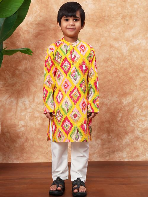 boys mandarin neck printed kurta pyjama set - 21719827 - Standard Image - 0