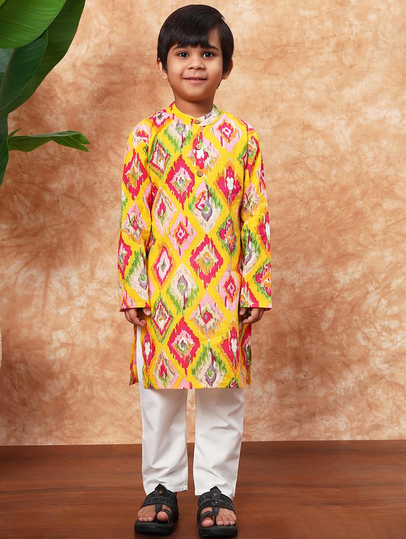 boys mandarin neck printed kurta pyjama set - 21719827 - Zoom Image - 0