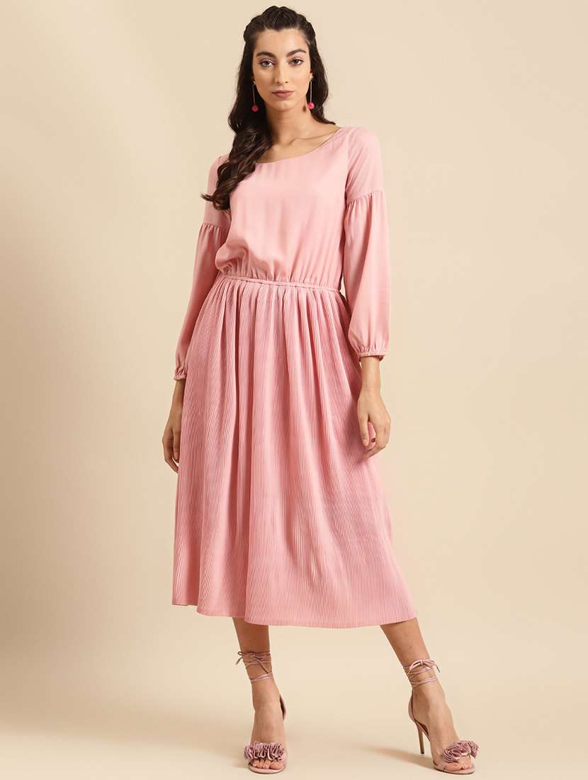 women solid long sleeves  a-line dress