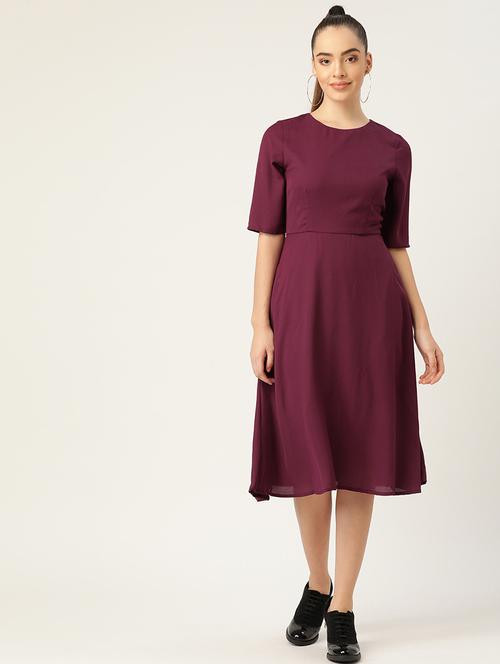 women solid short sleeves a-line dress - 21719838 - Standard Image - 0