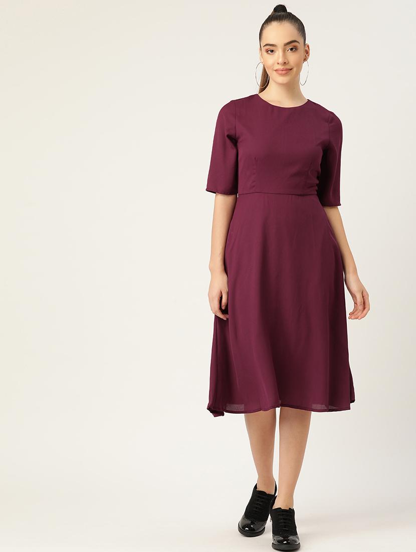 women solid short sleeves a-line dress - 21719838 - Zoom Image - 0