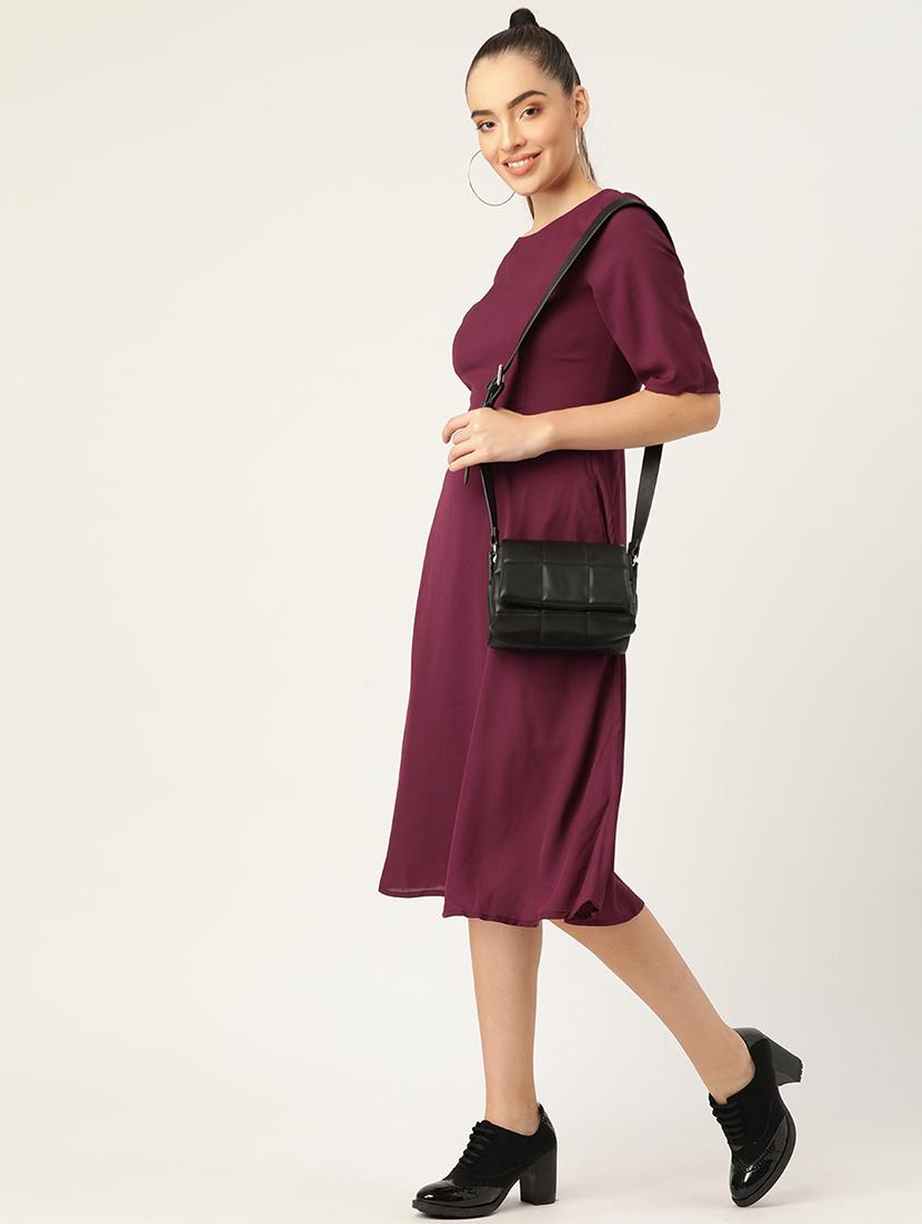 women solid short sleeves a-line dress - 21719838 - Standard Image - 3