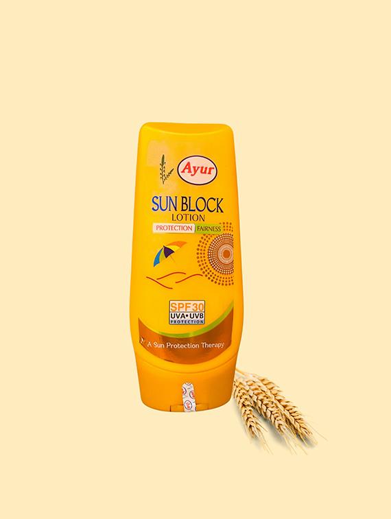 ayur herbals sun screen block lotion spf-30 with almonds oil & vitamin -e i skin against harmful uva / uvb of sun i 100ml - 21719844 - Zoom Image - 0